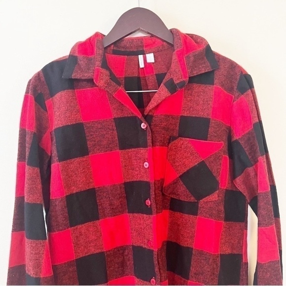 Nordstrom Red Buffalo Plaid Long Sleeve Button Down Flannel Pajama Top Sz M NEW - Picture 2 of 8